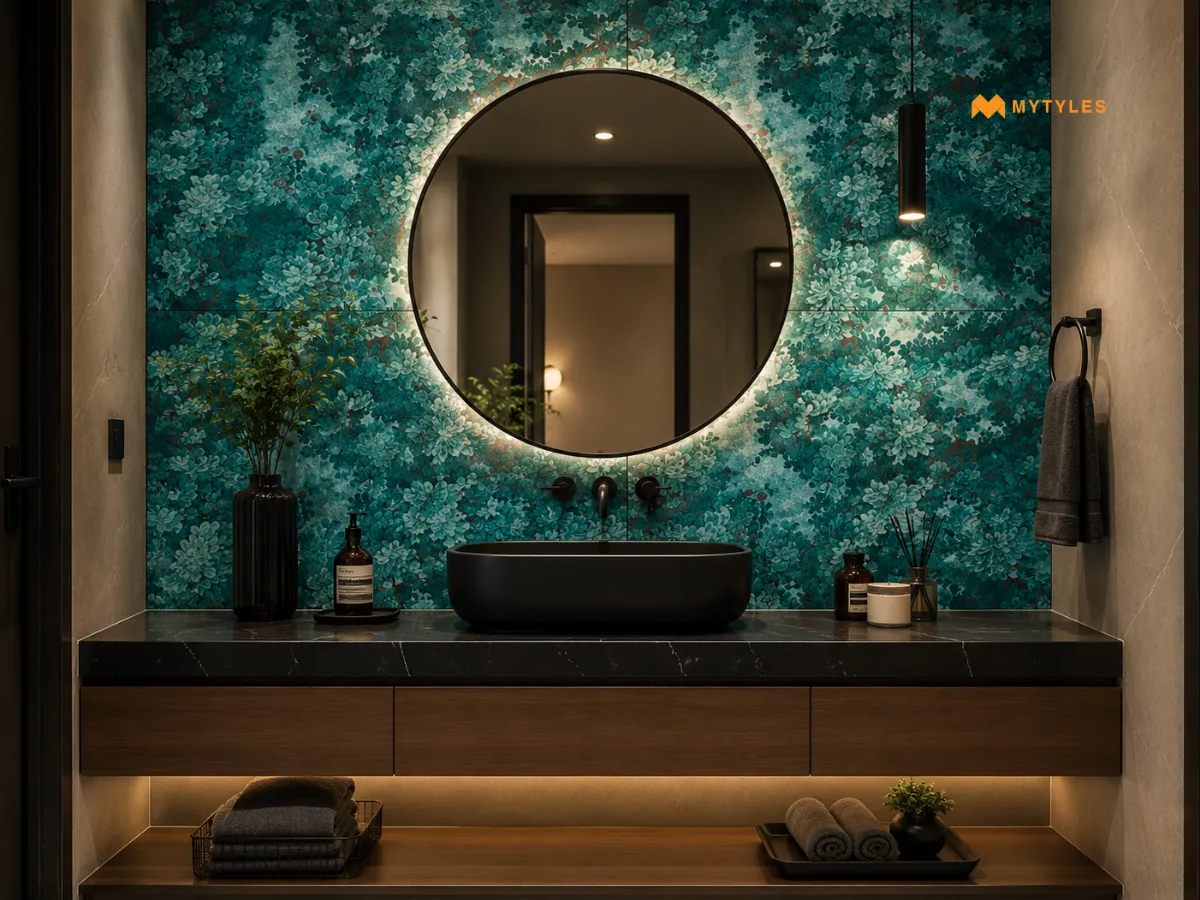 GVT Blue Tropical Wall Tile in Vanity Area